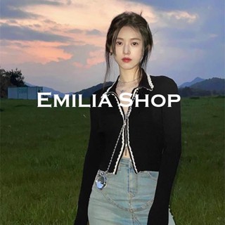 EMILIA SHOP  เสื้อครอป เสื้อแขนยาวไหมพรม เสื้อผ้าแฟชั่นผู้หญิง 2022 ใหม่  Korean Style ทันสมัย ทันสมัย สวยงาม ES220238 36Z230909