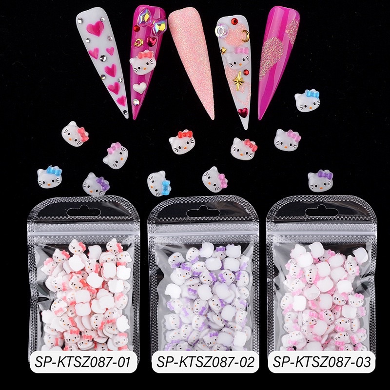 อะไหล่คิตตี้น่ารัก 4 สีสำหรับตกแต่งเล็บขนาดไซส์ตามในภาพ 10ชิ้น/แพค