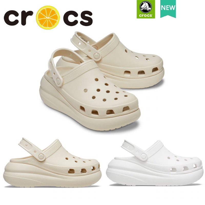 รองเท้าแพลตฟอร์ม Crocs Classic Crush Clog Bone Color แบบนิ่ม เหมาะกับเดินชายหาด สําหรับผู้หญิง