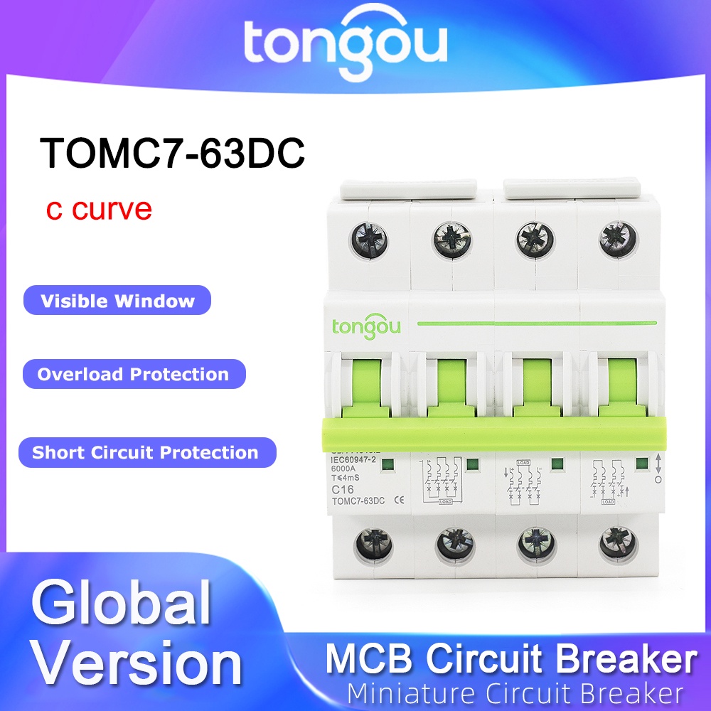 DC 4P 1000V Solar Mini Circuit Breaker 6A 10A 16A 20A 25A 32A 40A 50A 63A MCB for PV System TOMC7DC-63 TONGOU