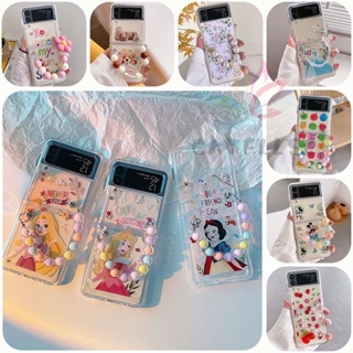 เคสโทรศัพท์มือถือ PC TPU ใส กันกระแทก ลายการ์ตูนน่ารัก พร้อมสายคล้องข้อมือ สําหรับ Samsung Galaxy Z Flip 4 5G Z Flip 3 Z Flip4