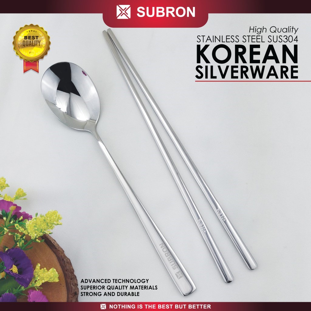SUBRON SUS304 ช้อนตะเกียบช้อนส้อมเกาหลีสแตนเลสหนา