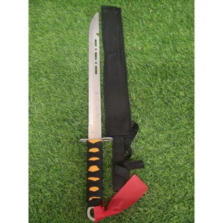 SAMURAI 55 cm. ใบสแตนเลส หนา 2.4 mm ใบเจาะพอดสวยงาม ยามรวมด้าม 55 เซนติเมตร มีดพก มีดเดินป่า