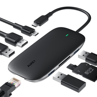 Aukey รุ่น CB-C71 8 in 1 USB-C Hub 100W PD HDMI SD MicroSD Card USB 3 &amp; 2.0 Data Ethernet port (CEC-001193)