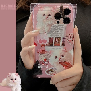 เคสโทรศัพท์มือถือ กันกระแทกสี่มุม ลายแมวสีชมพู สําหรับ iPhone 14 14pro 14Plus 14prm iPhone 13 13pro 13prm iPhone 11 12 Pro Max