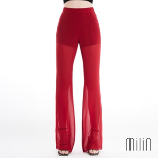 [MILIN] Commit Pants High-waisted flared leg sheer pants กางเกงขายาวผ้าชีฟองเอวสูง