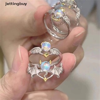 [Jettingbuy] แหวนคู่รัก เปิดนิ้ว ลายปีกนางฟ้า และปีศาจ โรแมนติก ปรับได้