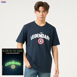 Marvel Men Captain America Glow In The Dark T-Shirt - เสื้อยืดผู้ชายลายกับตันอเมริกา เทคนิคเรืองแสงในที่มืด สินค้าลิขสิทธ์แท้100% characters studio