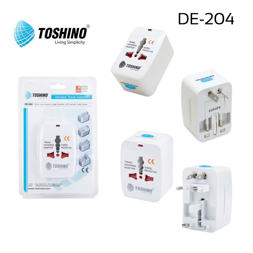 ปลั๊กแปลง Toshino Travel Adapter Universal 4 in 1 รุ่น DE-204 / DE-204UC / DE-205 / DE-206
