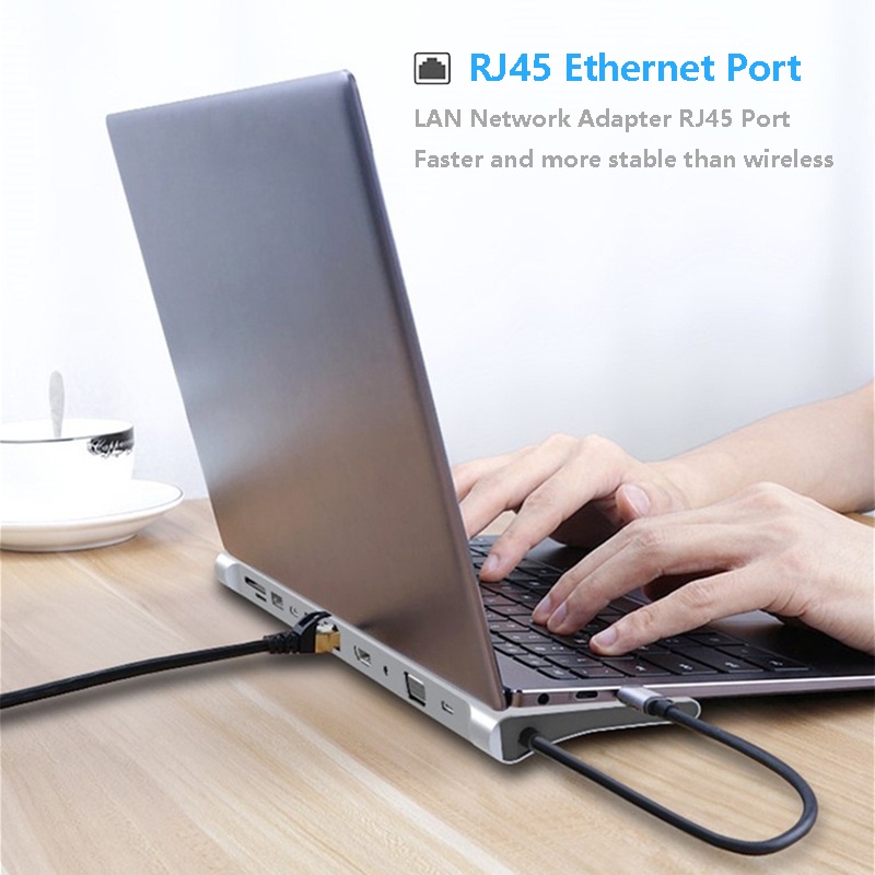 อะแดปเตอร์ฮับ USB C เป็น HDMI VGA USB PD LAN RJ45 แจ็ค 3.5 มม. SD TF Type C สําหรับแล็ปท็อป PC #8
