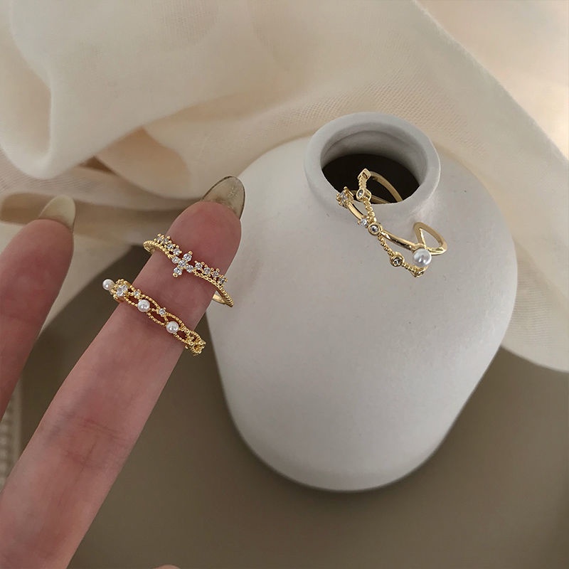 เกาหลีรุ่นแหวนทองมุกชุดที่เรียบง่ายย้อนยุคแหวนเครื่องประดับอุปกรณ์เสริมของขวัญเปิดปรับ