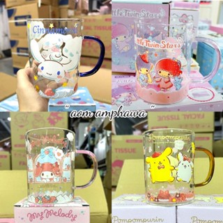 🥤แก้วน้ำใสมีหู Sanrio Character #ลิขสิทธิ์แท้ 💯 % #ผลิตจากวัสดุเกรดสำหรับทำเครื่องแก้วในห้องแลป