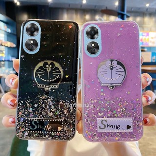 เคสโทรศัพท์ 2022 New Casing OPPO A17K A17 A77s A77 A57 4G 5G เคส Flash Cute Cartoon Doraemon Shiny Sequins Hnadphone Case Shockproof Back Cover TPU Silicone Transparent Soft Case