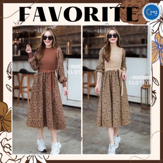 Favorite clothing เดรสไหมพรมลายดอก คอกลม แต่งคอหยัก ปลายแขนจั๊ม CARDIGAN_NISTA