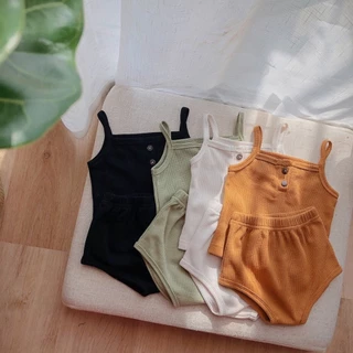 Babyonline(Y420)C1 (ส่งด่วน1วัน)ชุดเซ็ตเสื้อสายเดี่ยวกางเกงขาสั้นทรงสามเหลี่ยม สำหรับเด็กหญิงและชาย ผ้าฝ้าย100%
