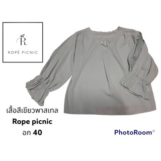 🇯🇵Rope picnic เกือบใหม่เสื้อสีเขียวพาสเทล size 36 อกได้40 มินิมอล แขนพองแต่งลูกไม้