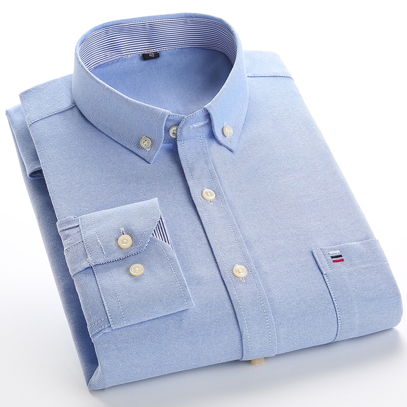 ลําลองผ้าฝ้าย 100% Oxford แขนยาวเสื้อเชิ้ตผู้ชายขนาดบวกปกติ Fit Man เสื้อ