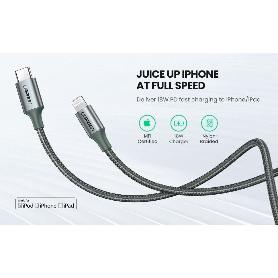 UGREEN 80564 / 90493 สาย MFI USB C ถึง LIGHTNING PD DATA CABLE FAST CHARGING CABLE MFI