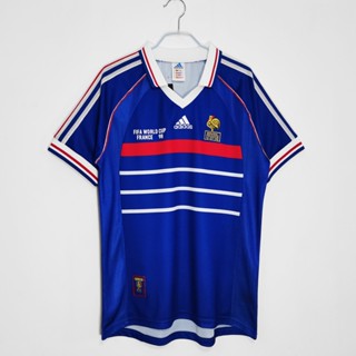 เสื้อกีฬาแขนสั้น ลายทีมชาติฟุตบอล Final 1998 ชุดเหย้า สไตล์ฝรั่งเศส เรโทร