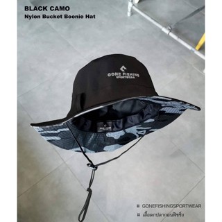 Black Camo Nylon Bucket Boonie Hat .