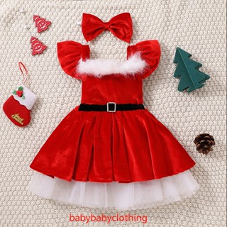 Babyclothes-ชุดเดรส ทรงเอ แขนตุ๊กตา สีแดง พร้อมที่คาดผม สําหรับเด็กผู้หญิง