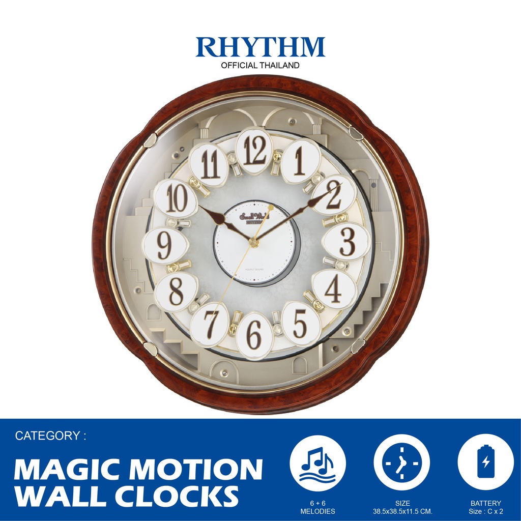 นาฬิกาแขวนผนัง RHYTHM ตกแต่งด้วยคริสตัล นาฬิกามีเสียงเพลง ขนาด 38.5x11.5 ซม.