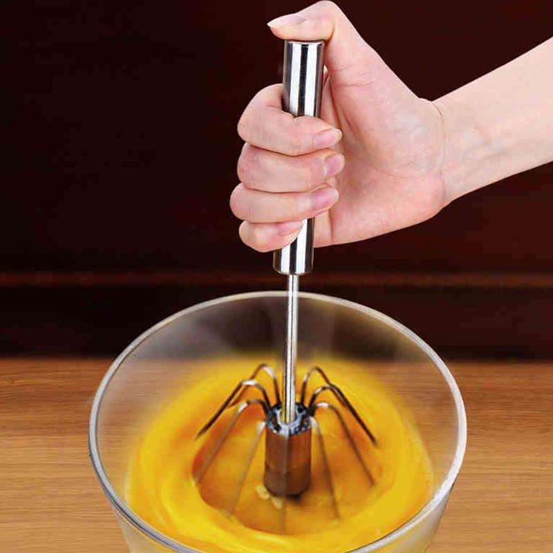 Semi Automatic Egg Beater 304 Stainless Hand Pressure Rotating Hand Mixer Self Turning Egg Stirrer Kitchen Accessories E
