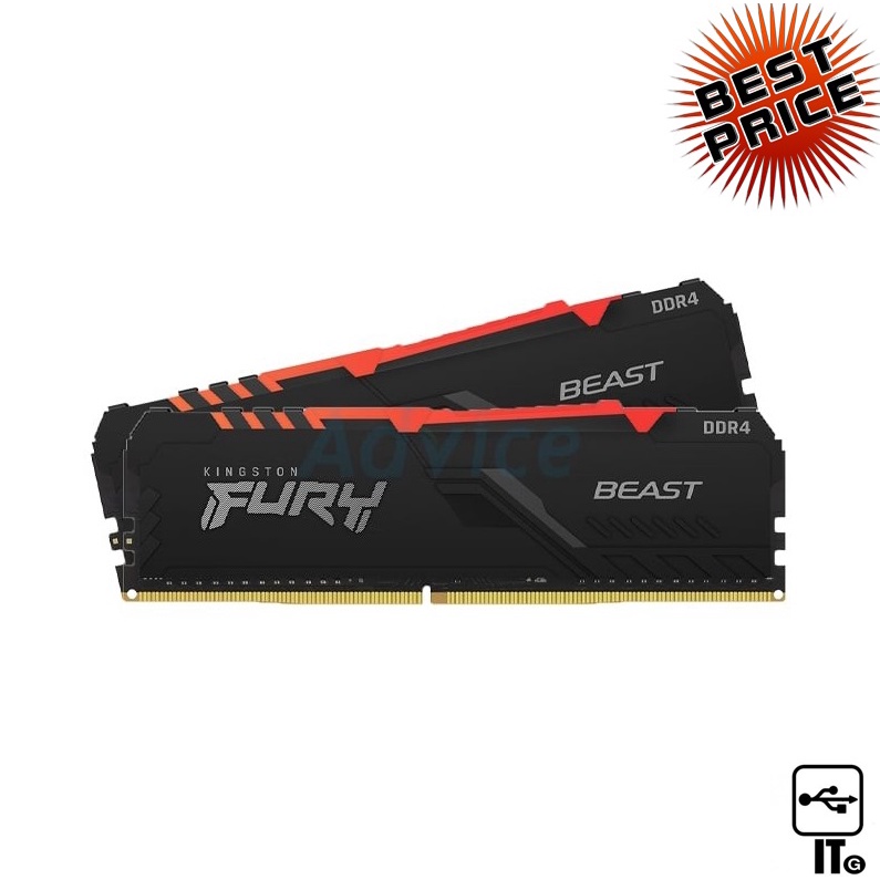 แรม RAM DDR4(3600) 16GB (8GBX2) KINGSTON FURY BEAST RGB (KF436C17BBAK2/16) ประกัน LT