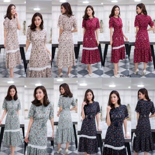 👗Pfashion [ส่งไว!!🚛] P3961 แม็กซี่เดรสแต่งลูกไม้ พิมพ์ดอก floral print lace maxi dress