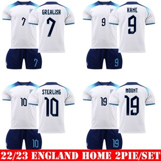 เสื้อกีฬาแขนสั้น ลายทีมชาติฟุตบอล Kane Sterling Grealish น่ารัก สไตล์อังกฤษ 22-23 2 ชิ้น ต่อชุด
