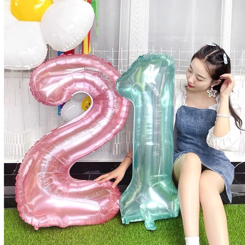 (ร้านไทย) ลูกโป่งฟอยล์​ 32นิ้ว ลูกโป่งเลข ลูกโป่งอักษร​ สีคริสตัล