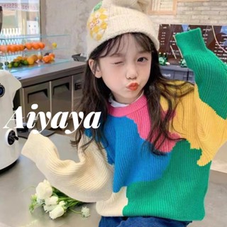 Aiyaya ชุดกันหนาวเด็ก เสื้อกันหนาวเด็กผู้หญิง เสื้อสเวตเตอร์แขนยาวสีรุ้งสำหรับเด็กผู้หญิง（317）