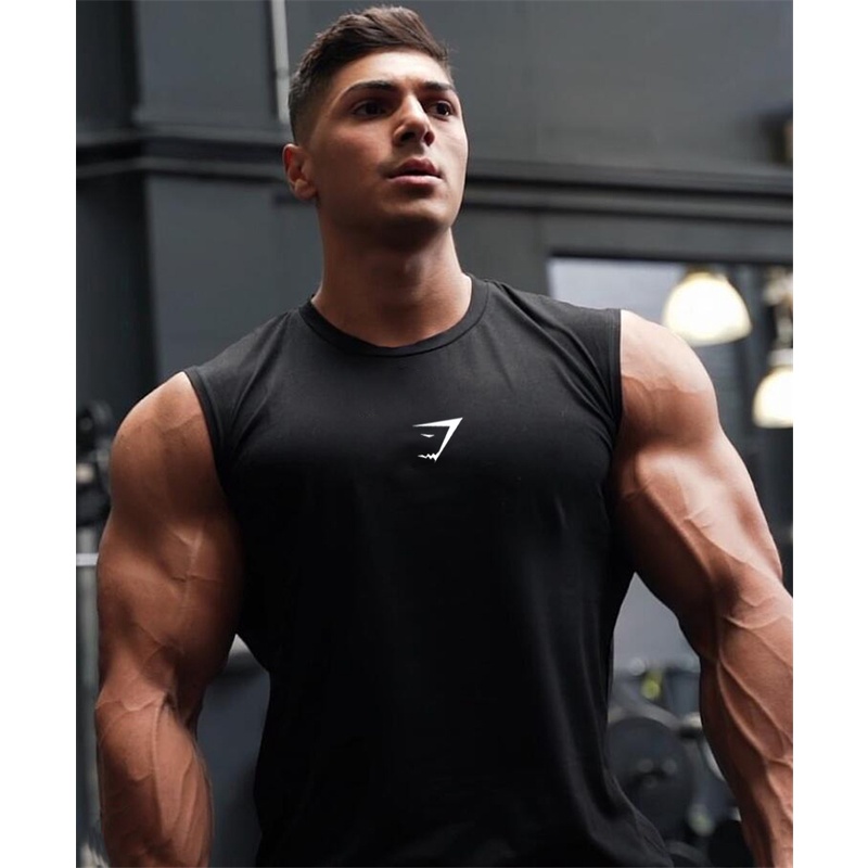 Gymshark Street Wear กีฬาแขนกุดลําลอง Slim Cool เสื้อกั๊กเสื้อยืด Bottoming เสื้อวิ่ง Shark Training Vest