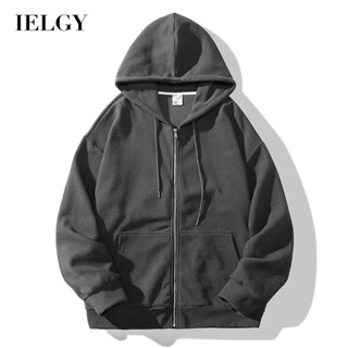 Ielgy เสื้อโค้ทวาฟเฟิล มีฮู้ด ทรงหลวม สีพื้น สําหรับผู้ชาย