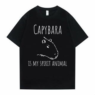 เสื้อยืดคอกลม Capybara เป็นสัตว์วิญญาณของฉัน Capybaras คนรักกราฟิกพิมพ์เสื้อยืดผู้ชายผู้หญิงตลกฮาราจูกุ Tee เสื้อผู้ชายห