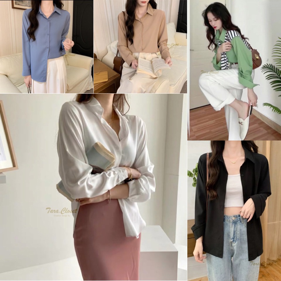 IT022 L อก 40" TARA Shirt Earth Tone เสื้อเชิ้ต คอปก รุ่นยอดฮิต แขนยาว มีกระดุมด้านหน้า โทนสีสุดฮิต ผ้าไหมอิตาลีอย่างดี