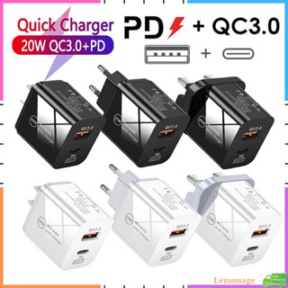 【พร้อมส่ง】อะแดปเตอร์ชาร์จเร็ว 20w PD+QC3.0 USB 4A ปลั๊ก EU US UK Type C QC3.0