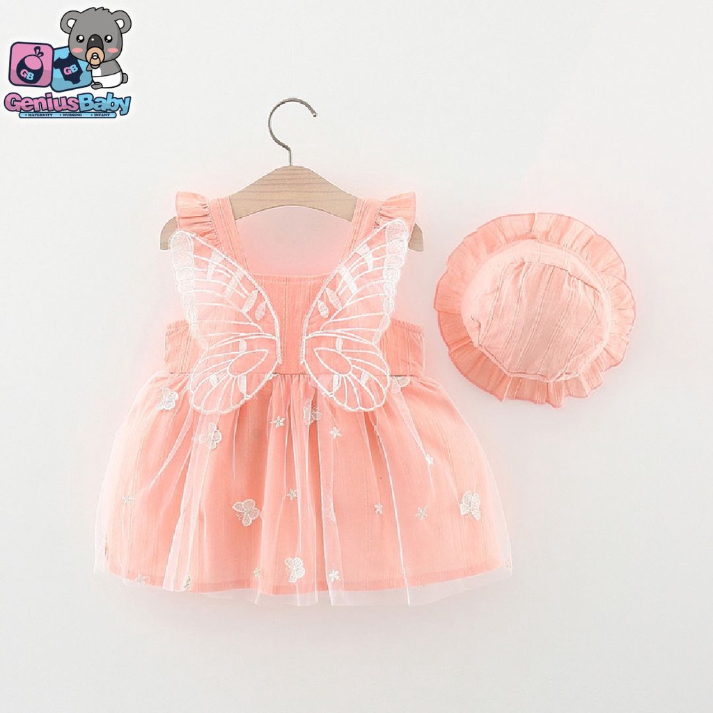 [ Genius Baby House ] 3m-3y เสื้อผ้าเด็กผู้หญิง Peach Angel Dress & Hat C3791