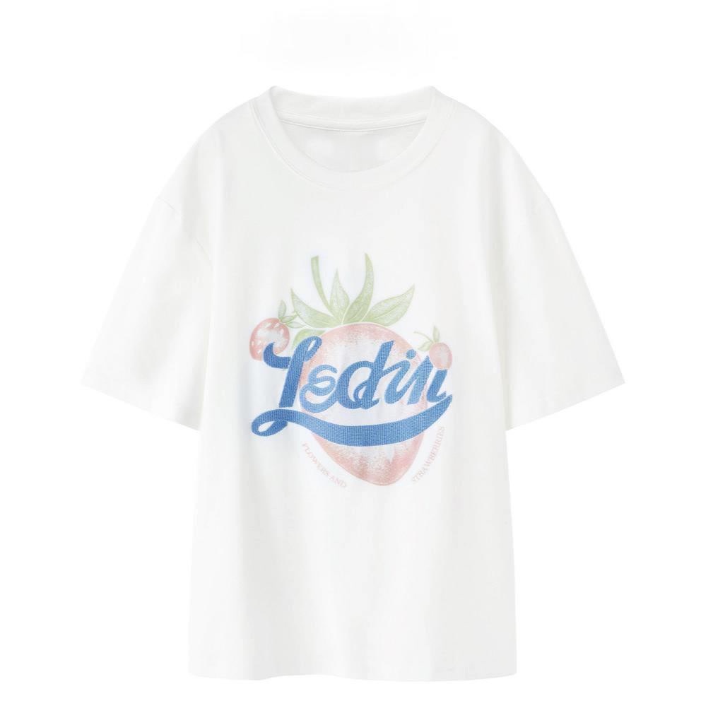 【cotton Tshirts👕】LEDIN เสื้อยืดแขนสั้นพิมพ์ลายสตรอเบอร์รี่ใหญ่ฤดูร้อน 2022 ผู้หญิง C5DAC2302