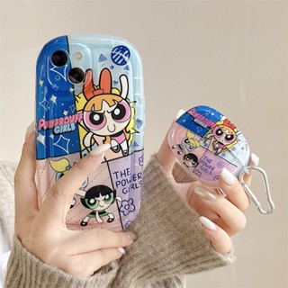 [1 ชุด] เคสโทรศัพท์มือถือนิ่ม ลาย PowerPuff Girls สําหรับ AirPods Pro 1 2 3 2021 Pro2 14 Pro Max 14Plus 11 12 13 Pro Max X XR XS Max 12Pro 11ProMax