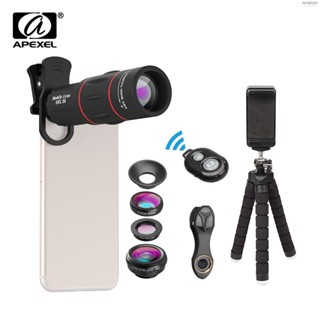 Apexel APL-T18XBZJ5 Telephoto 4 in 1 ชุดเลนส์โทรศัพท์มือถือ 18X 198° Fisheye เลนส์มาโคร มุมกว้าง 0.63X 15X พร้อมรีโมตชัตเตอร์