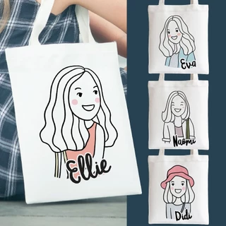 💥กระเป๋าผ้า ถุงผ้า เติมชื่อได้ Name Bags Collection Minimal Girl V.2 💥