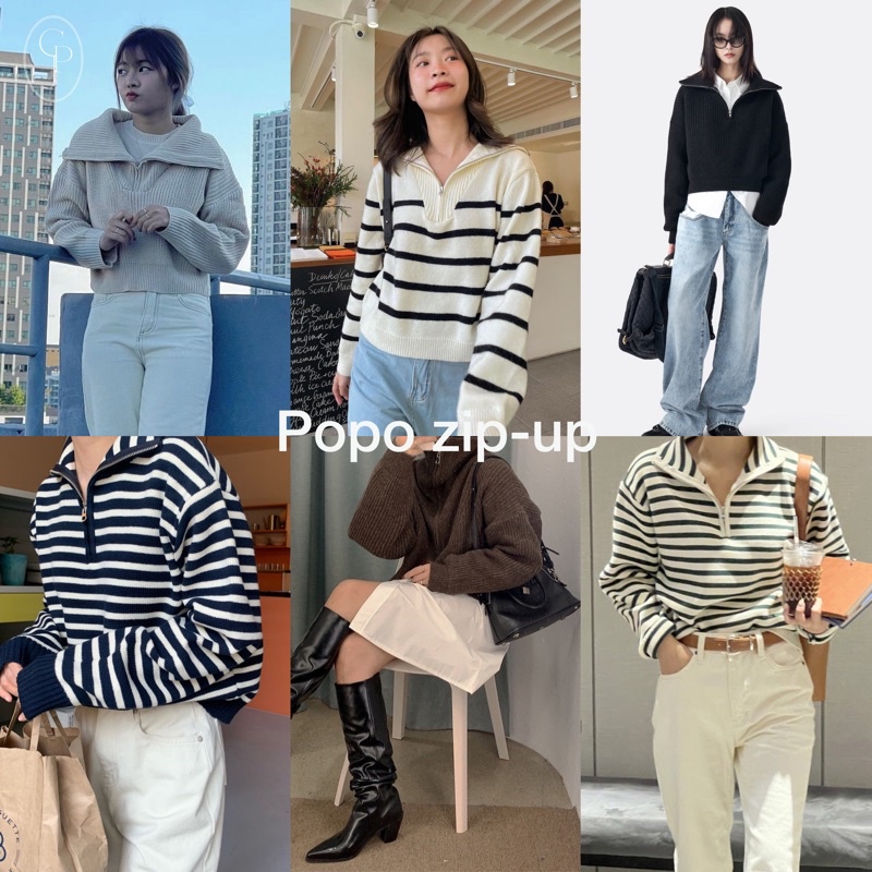 cpjgirlxx | *พร้อมส่ง* Popo zip-up Sweater - สเว็ตเตอร์ไหมพรมเกาหลีซิปครึ่งตัว