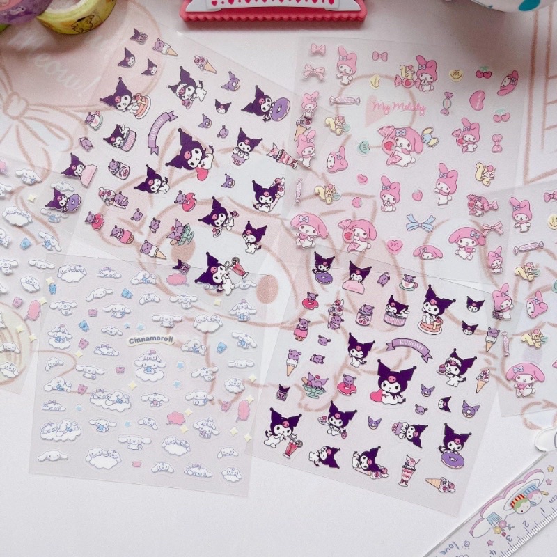 เพิ่มคอลใหม่ Sanrio PET Sticker สติ๊กเกอร์ซานริโอ้สไตล์ สติกเกอร์พร้อมส่ง ของแตกแต่ง คิตตี้ คุโรมิ มายเม ชินนามอน
