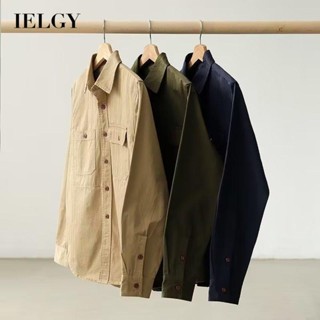 IELGY เสื้อเชิ้ตทํางาน แขนยาว สไตล์เรโทร อเมริกัน สําหรับผู้ชาย