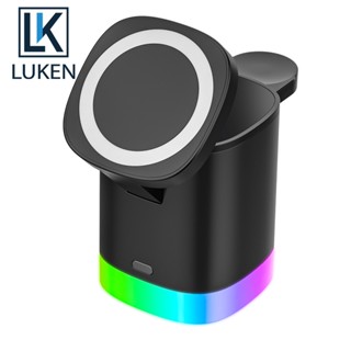 Luken 4 in 1 ที่ชาร์จแม่เหล็กไร้สาย พร้อมไฟ LED สําหรับ iP 13 12 Mini 11 Pro Max X 8 App Watch 7 6 AirP 2