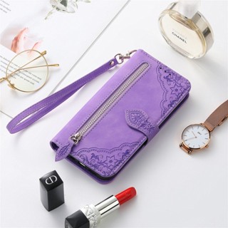 เคสโทรศัพท์มือถือหนัง ฝาพับ พร้อมช่องใส่บัตร และสายคล้อง มีซิป สําหรับ Huawei Honor 9i 9N 9 V40 lite Nova 5 5i 5Z 6 7 8 pro se