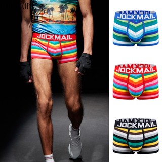 [FO] Jockmail กางเกงบ็อกเซอร์ เอวต่ํา ไร้รอยต่อ ระบายอากาศ พิมพ์ลายทาง สีรุ้ง สําหรับผู้ชาย