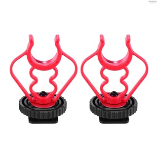 Andoer Universal MicShock Mount Cold Shoe Mount Adapter ABS Plastic Microphone Bracket Mount Replacement for Shotgun Microphones Black and Red Pack of 2