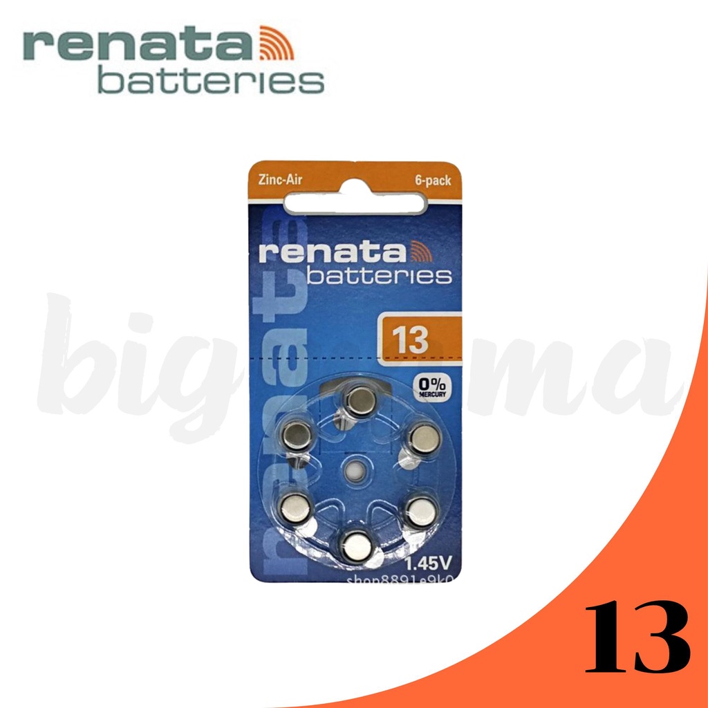 ถ่านเครื่องช่วยฟัง เบอร์13 สีส้ม Renata ZA13 A13 PR48 ถ่านใส่เครื่องช่วยฟัง HearingAidBatteries